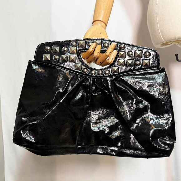 Rock Rebel | Large Black Studded Rivet Clutch | Goth Punk Edgy - Picture 1 of 4